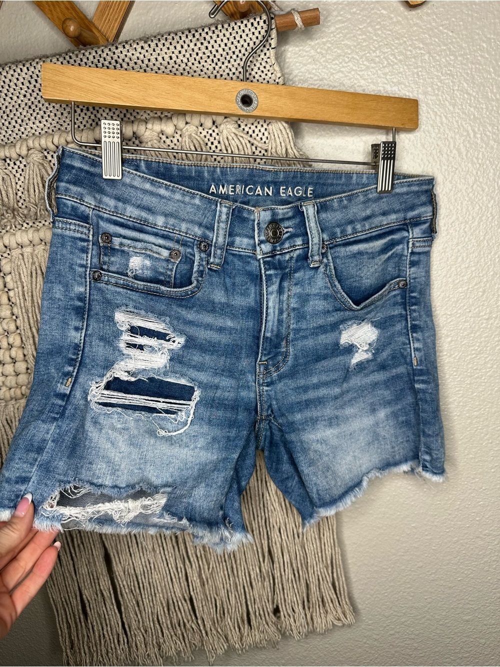 American Eagle Outfitters next level stretch Distressed Light Blue Denim Shorts